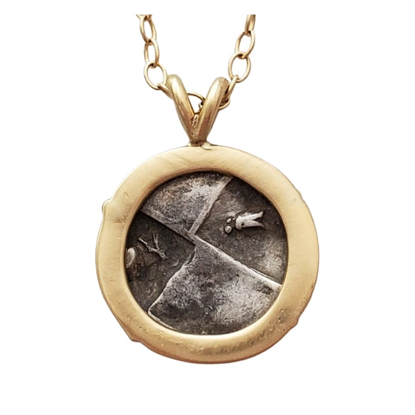 Ancient Greek silver Coin Cherronesos Thrace 400-350 BC Cicada on back 18kt gold pendant