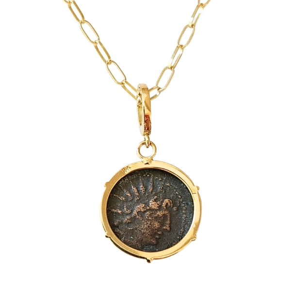 Ancient Greek Seleukid Kingdom 125-121 BC bronze coin of Antiochos VIII 18kt gold pendant