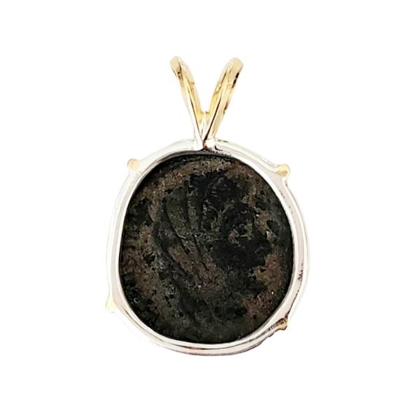 Back of Hand of God Ancient Roman Coin Veiled Constantine Sterling Silver and 18kt Gold Pendant.