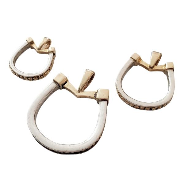 Gold and Silver Horseshoe Pendants with inset Gold Beads