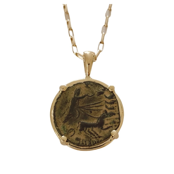 Constantine Commemorative Roman Ancient Coin Pendant Hand of God 4 Horse Chariot 18kt Gold 