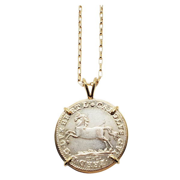 German States Silver Horse Coin 18kt gold pendant