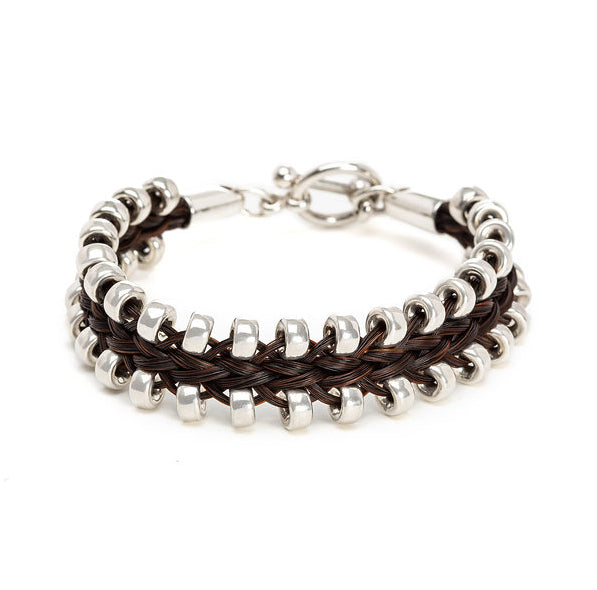 Zipper braid horsehair bracelet with toggle clasp