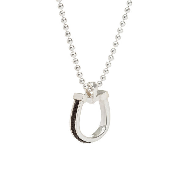Small horseshoe pendant with inset horsehair braid