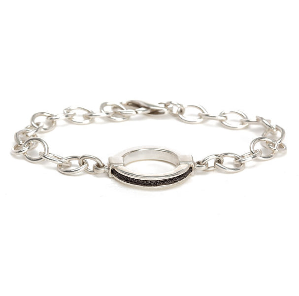 Double keystone bracelet with inset square horsehair braid