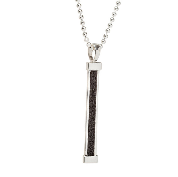 Large vertical bar pendant with inset ribbon horsehair braid