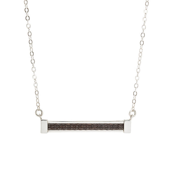 Horizontal bar necklace large size with inset ribbon horsehair braid