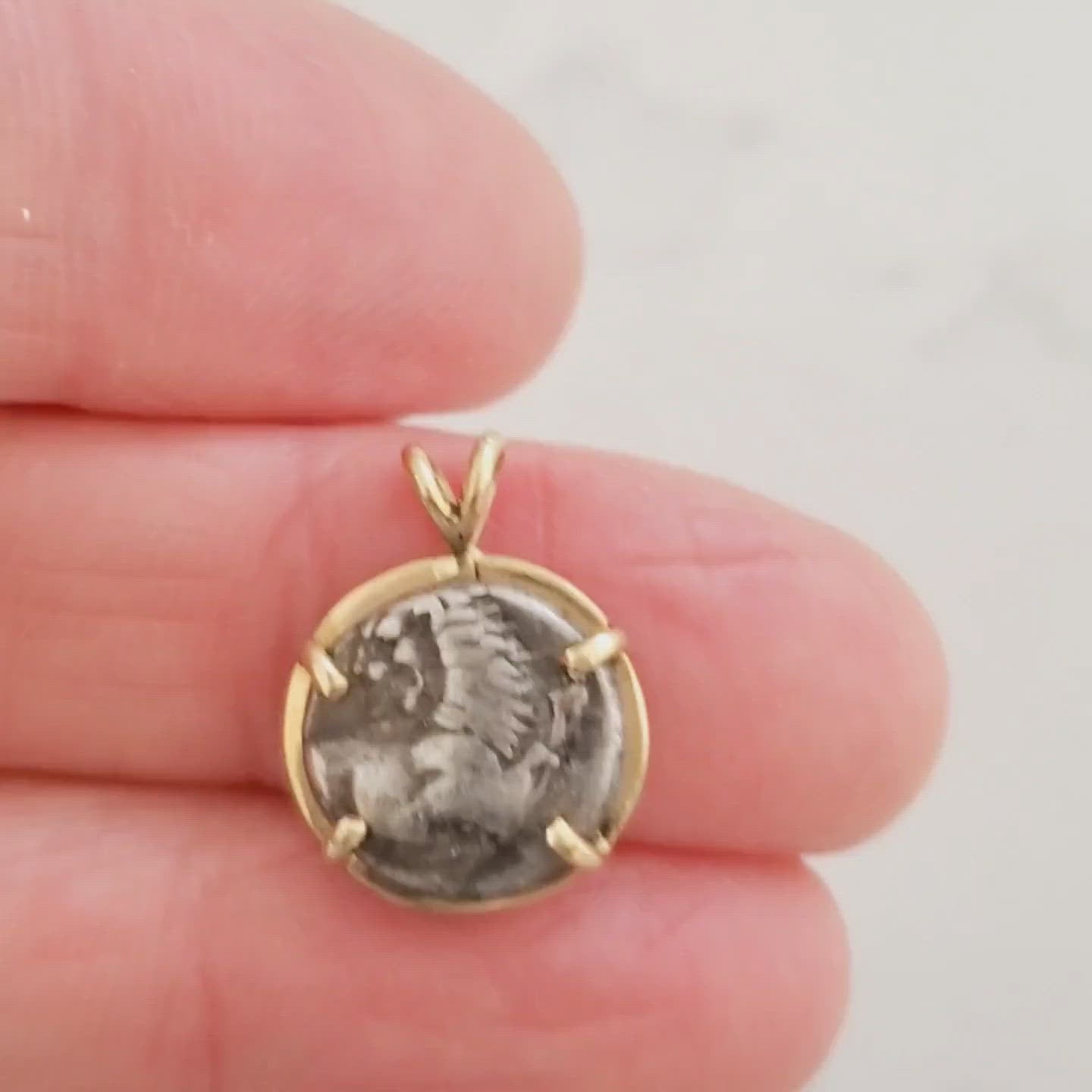 Ancient Greek Silver Coin Thrace Cherronesos Lion with Cicada on back Gold Pendant Video