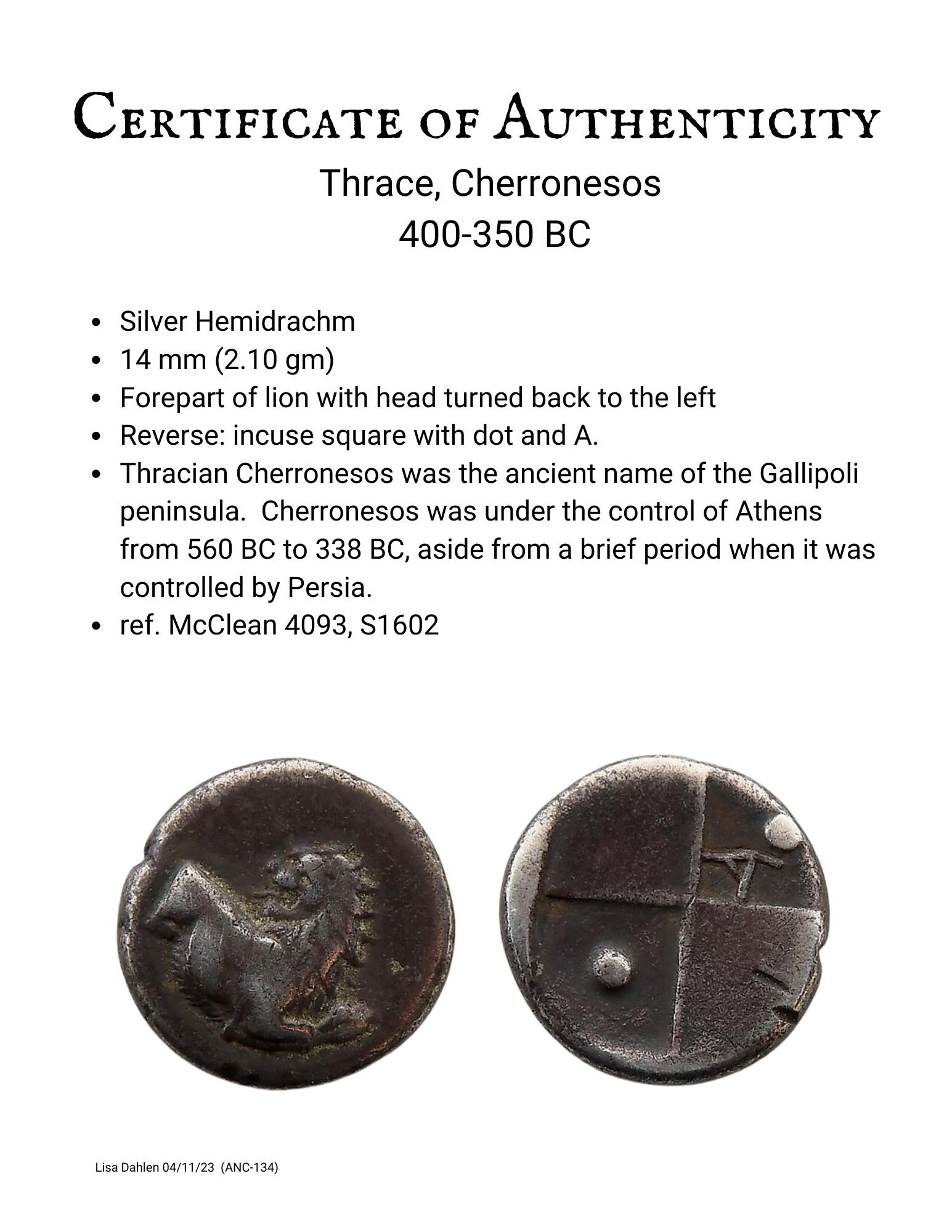 Greek Cherronesos Lion Coin Ring 400-350 BC (134)