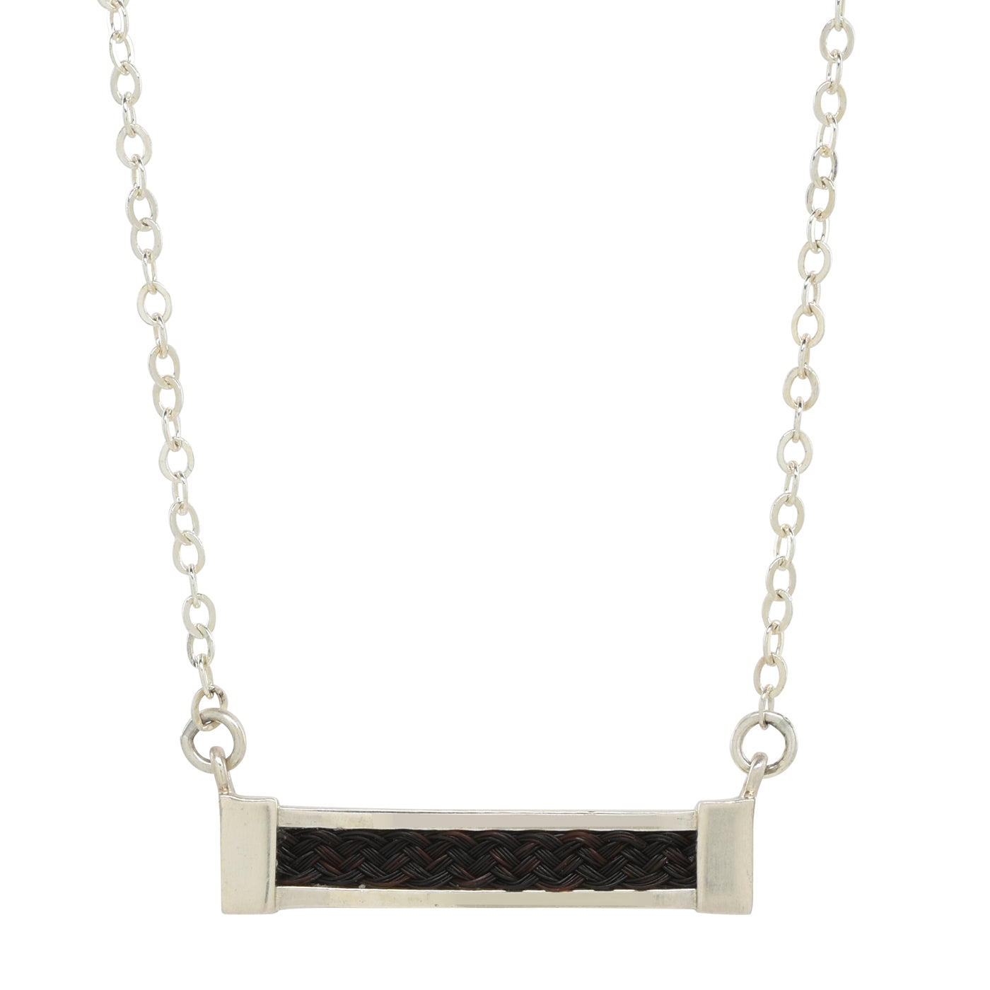 small horizontal bar necklace with inset horsehair braid
