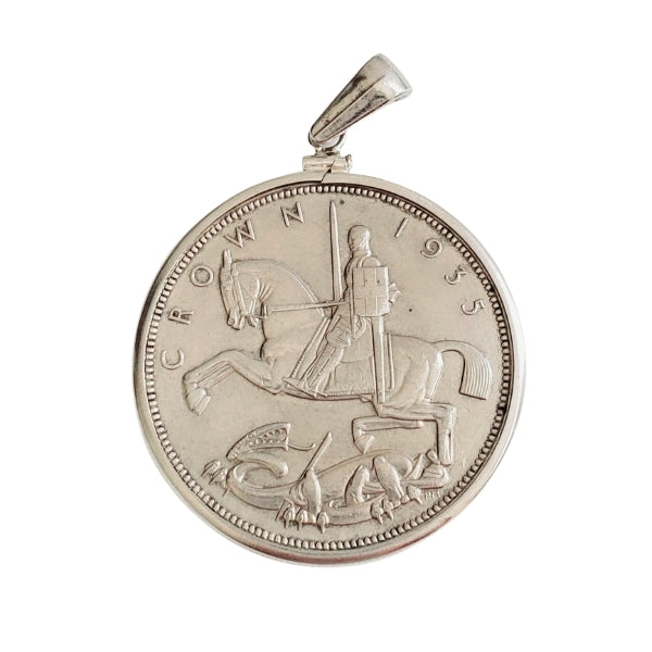 1935 Rocking Horse Crown silver coin set as a pendant