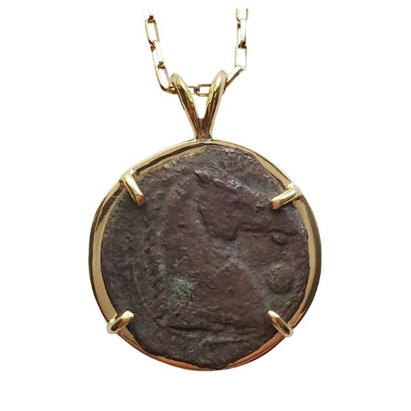 Ancient Greek Bronze Coin Carthage Horse Head Gold Pendant