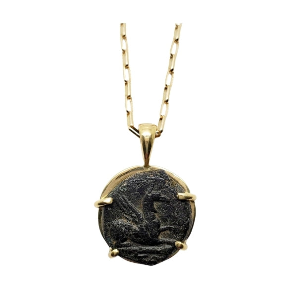 Ancient Greek Bronze Coin Abdera Thrace Griffin 352-323 BC Gold Pendant