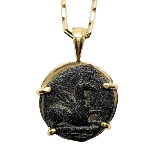 Ancient Greek Bronze Coin Abdera Thrace Griffin and Apollo 352-323 BC Gold Pendant