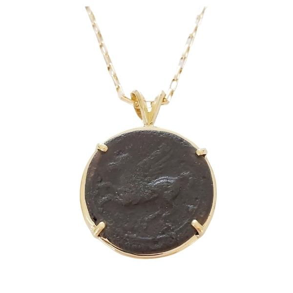 Ancient Greek Bronze Coin Syracuse Pegasus Gold Pendant