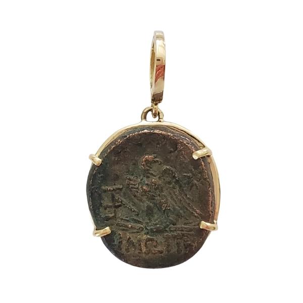 Ancient Greek bronze coin from Sinope, Paphlogonia of an eagle set in 18kt recycled gold with a large charm bail