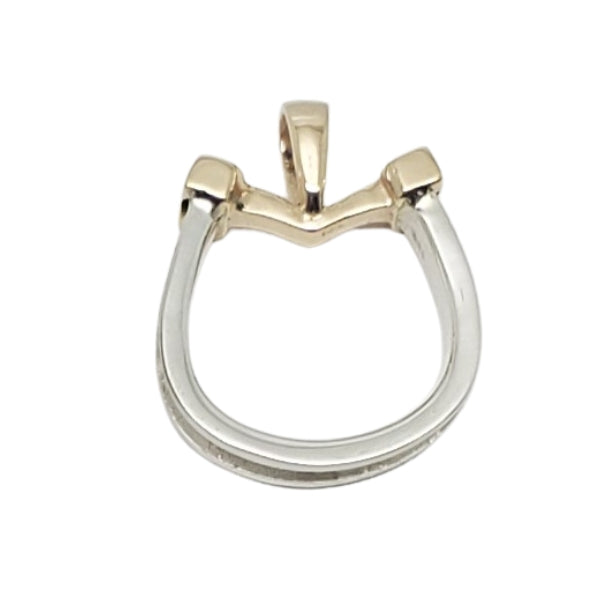 Small 14kt gold and silver horseshoe pendant with custom inset horsehair braid.