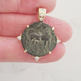 Ancient Greek Bronze Coin Carthage Horse and Tanit Gold and Diamond Pendant Video