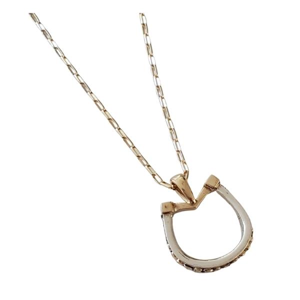 Small Gold and Silver Horseshoe Pendant inset Gold Beads