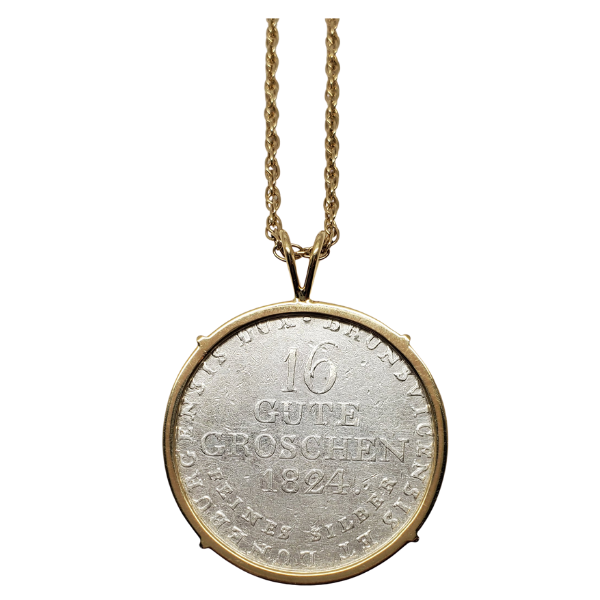 1824 German States Brunswick 16 Gute Groschen George IV silver coin gold pendant back