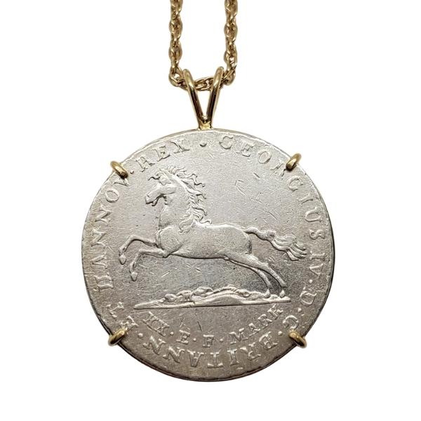 German States Brunswick Silver Coin Bounding Horse in Gold Setting