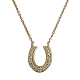 Horseshoe necklace accented with diamonds and milgrain detail.  14kt gold.
